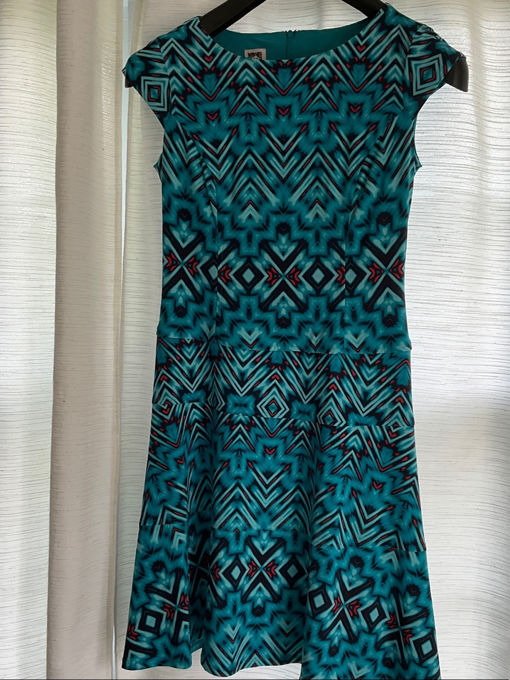 Anne Klein Turquoise Geometric Print Fit & Flare Dress
